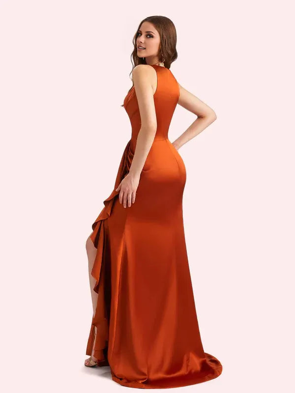 Robe Weitese sexy col en V sirène fente latérale robe longue en satin doux robe de demoiselle d'honneur pour robe de bal de mariage